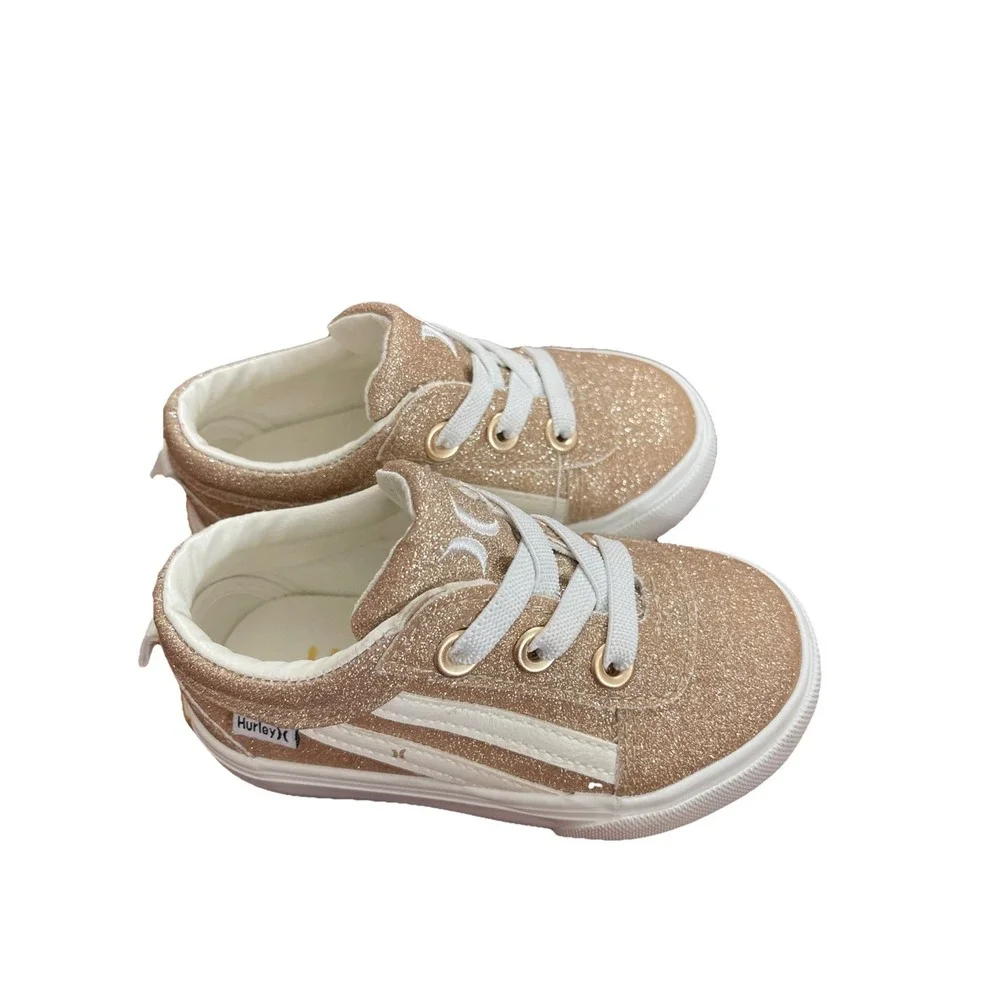 Hurley Toddler Children's Sz 5 Casual Sneakers Gold‎ & White Sparkle Broady - GT